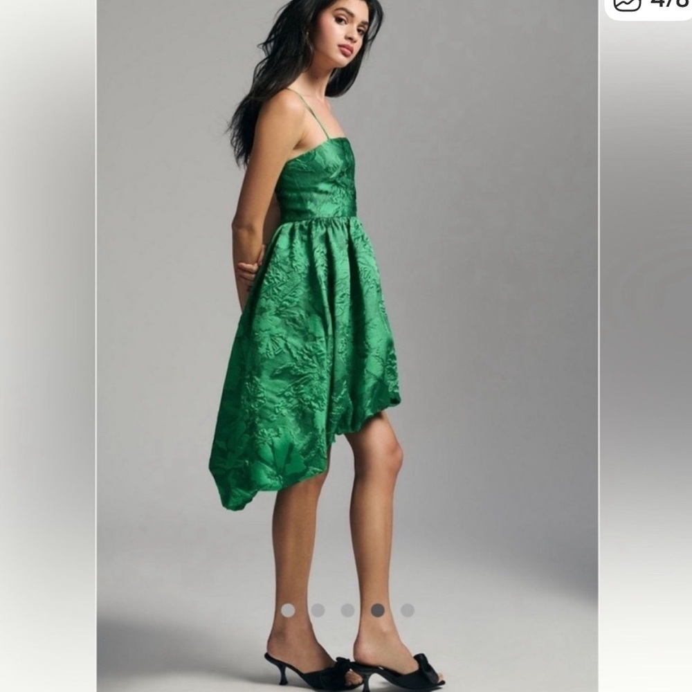 NWT Anthropologie Green Jacquard Hi Low Bubble Midi Dress Size 0 Anthro